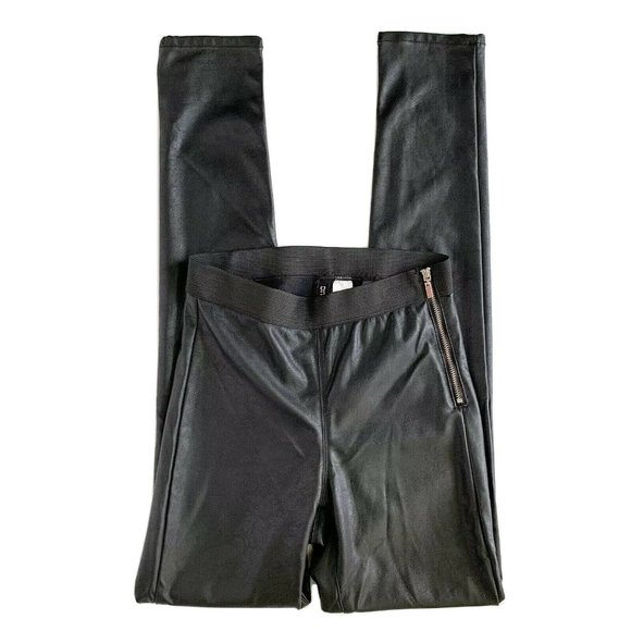 Faux Black Leather Skinny Pants Side Zip Leggings - Picture 1 of 10